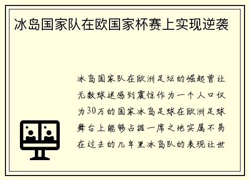 冰岛国家队在欧国家杯赛上实现逆袭