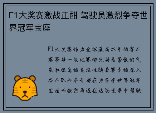 F1大奖赛激战正酣 驾驶员激烈争夺世界冠军宝座