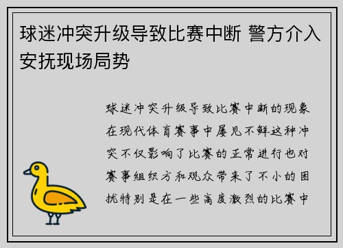 球迷冲突升级导致比赛中断 警方介入安抚现场局势