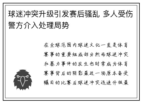 球迷冲突升级引发赛后骚乱 多人受伤警方介入处理局势